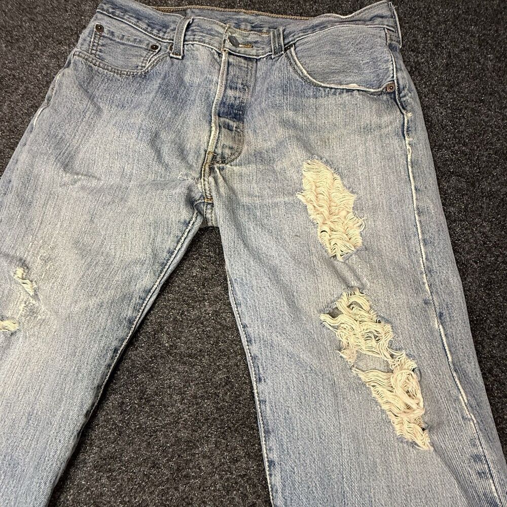 Levis 501 Button Fly Jeans 32x28 Stonewash Highly Distressed Y2K Grunge Straight